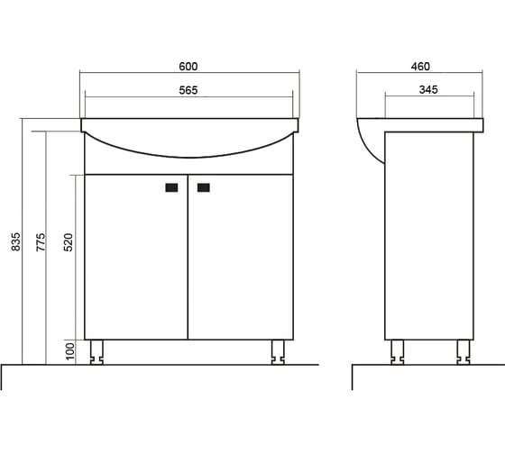 Комплект Loranto тумба София 60 с раковиной Basic 60 (600x820x460) 00079242