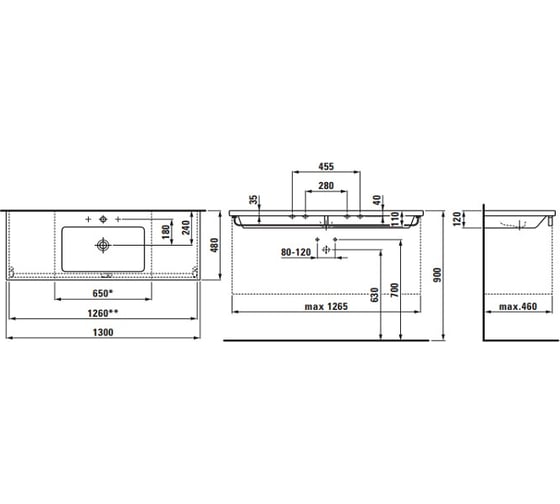 Раковина Laufen 130x48 см 1643.5.000.104.1, 00000031886