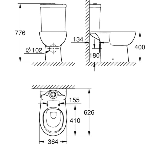 Напольный унитаз GROHE Bau Ceramic горизонтальный выпуск 39349000