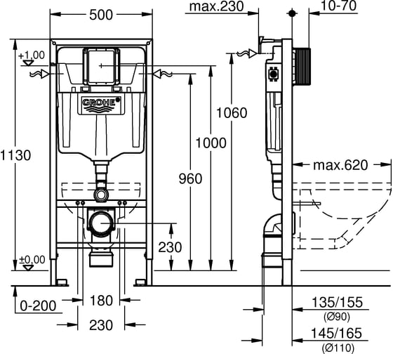 Система инсталляции для подвесного унитаза GROHE Rapid SL 1,13 м 38539001