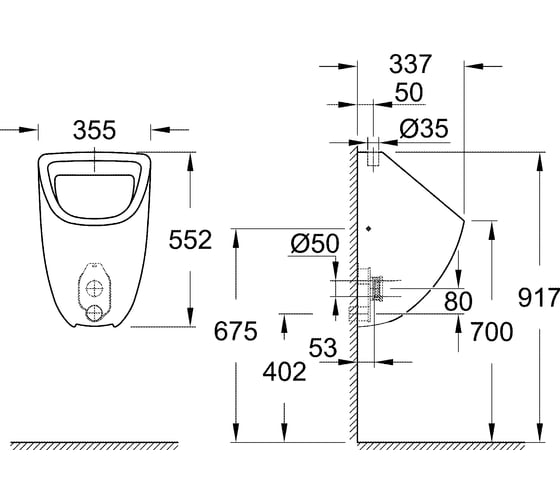 Писсуар GROHE Bau Ceramic верхний подвод 39439000