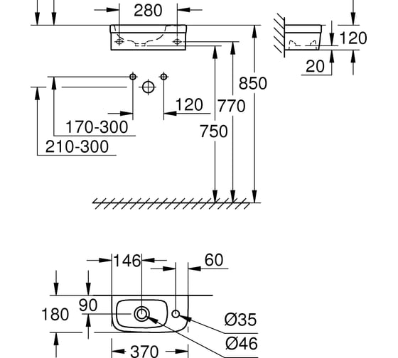 Компактная раковина GROHE Euro Ceramic 37 см 39327000
