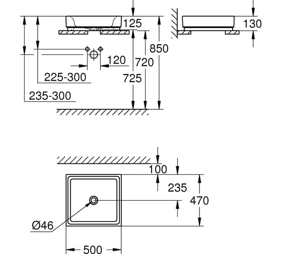 Раковина GROHE Cube Ceramic свободностоящая без перелива 50 см 3948100H