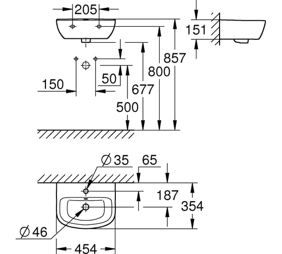 Мини-раковина GROHE Bau Ceramic ширина 45 см 39424000