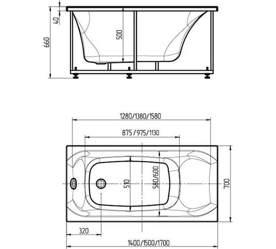 Прямоугольная ванна AQUATEK Альфа 140 вклеенный каркас ALF140-0000005 00000062085