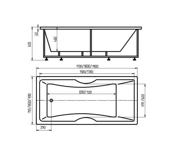 Прямоугольная ванна AQUATEK Феникс-190 FEN190-0000078 00000002174