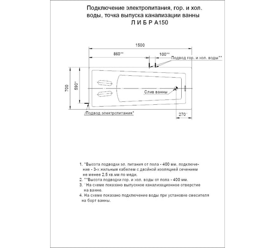 Прямоугольная ванна AQUATEK Либра-150 LIB150-0000024 00000001001