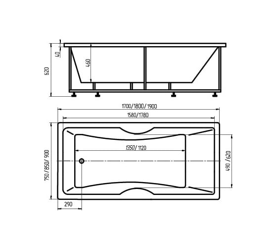 Прямоугольная ванна AQUATEK Феникс-190 FEN190-0000127 00000067200