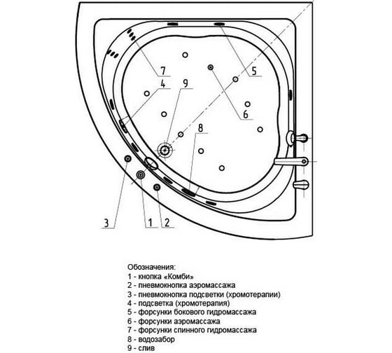 Угловая ванна AQUATEK Юпитер вклеенный каркас UPT150-0000026 00000002226