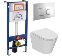 Комплект 6 в 1 Bauedge BAU инсталляция BAU Aquanika, унитаз безободковый торнадо обратного потока Bau Nimb Hurricane-2, сиденье дюропласт микролифт, квадратная хромированная клавиша 10.702.450.00.00-01.02.09-BK0001-HQ2