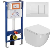 Комплект 6 в 1 Bauedge BAU инсталляция BAU Aquanika, унитаз безободковый торнадо обратного потока Bau Dream Hurricane-2, сиденье дюропласт микролифт, прямоугольная белая клавиша 10.702.450.00.00-Q00001-BL0001-HQ2