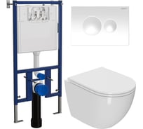 Комплект Bauedge BAU 6 в 1: инсталляция Loranto с белой клавишей, унитаз безободковый вихревой Bau Dream Hurricane, сиденье микролифт 4501-7310-BL0001-HQ