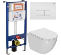 Комплект 6 в 1 Bauedge BAU инсталляция BAU Aquanika, унитаз безободковый торнадо обратного потока Bau Dream Hurricane-2, сиденье дюропласт микролифт, прямоугольная белая клавиша 10.702.450.00.00-Q00006-BL0001-HQ2