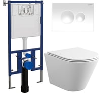 Комплект Bauedge BAU 6 в 1: инсталляция Loranto с белой клавишей, унитаз безободковый вихревой Bau Nimb Hurricane, сиденье микролифт 4501-7310-BK0001-HQ