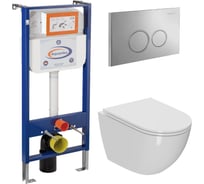 Комплект 6 в 1 Bauedge BAU инсталляция BAU Aquanika, унитаз подвесной безободковый вихревой Bau Dream Hurricane, сиденье дюропласт микролифт, круглая хромированная клавиша 10.702.450.00.00-01.02.19-BL0001-HQ3