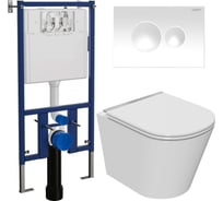 Комплект Bauedge BAU 6 в 1: инсталляция Loranto с белой клавишей, унитаз безободковый Bau Nimb Lux, сиденье микролифт со вставкой из нержавеющей стали 4501-7310-BK0001-LUX