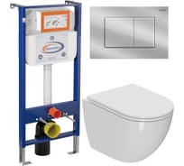 Комплект 6 в 1 Bauedge BAU инсталляция BAU Aquanika, унитаз безободковый торнадо обратного потока Bau Dream Hurricane-3, сиденье дюропласт микролифт, прямоугольная хромированная клавиша 10.702.450.00.00-Q00002-BL0001-HQ3