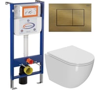 Комплект 6 в 1 Bauedge BAU инсталляция BAU Aquanika, унитаз безободковый торнадо обратного потока Bau Dream Hurricane-3, сиденье дюропласт микролифт, прямоугольная бронзовая клавиша 10.702.450.00.00-Q00012-BL0001-HQ3