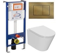 Комплект 6 в 1 Bauedge BAU инсталляция BAU Aquanika, унитаз безободковый торнадо обратного потока Bau Nimb Hurricane-2, сиденье дюропласт микролифт, прямоугольная бронзовая клавиша 10.702.450.00.00-Q00012-BK0001-HQ2