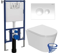 Комплект Bauedge 6 в 1: инсталляция Loranto с белой клавишей, унитаз безободковый торнадо обратного потока Bau Nimb Hurricane-2, сиденье дюропласт микролифт 4501-7310-BK0001-HQ2