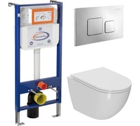 Комплект 6 в 1 Bauedge BAU инсталляция BAU Aquanika, унитаз безободковый вихревой Bau Dream Hurricane, сиденье дюропласт микролифт, квадратная хромированная клавиша 10.702.450.00.00-01.02.09-BL0001-HQ