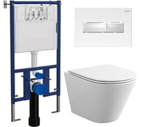 Комплект Bauedge BAU 6 в 1: инсталляция Loranto с прямоугольной белой матовой клавишей, унитаз безободковый Bau Nimb, сиденье микролифт, шумоизоляция 4501-7320-BK0001