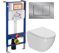 Комплект 6 в 1 Bauedge BAU инсталляция BAU Aquanika, унитаз безободковый торнадо обратного потока Bau Dream Hurricane-3, сиденье дюропласт микролифт, прямоугольная антавандальная клавиша из нержавеющей стали 10.702.450.00.00-Q00009-BL0001-HQ3