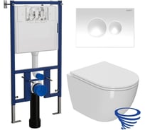 Комплект Bauedge 6 в 1: инсталляция Loranto с белой клавишей, унитаз безободковый торнадо обратного потока Bau Dream Hurricane-2, сиденье дюропласт микролифт 4501-7310-BL0001-HQ2