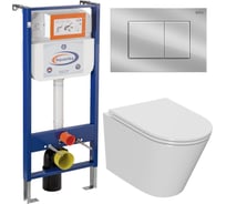 Комплект 6 в 1 Bauedge BAU инсталляция BAU Aquanika, унитаз безободковый торнадо обратного потока Bau Nimb Hurricane-2, сиденье дюропласт микролифт, прямоугольная хромированная клавиша 10.702.450.00.00-Q00002-BK0001-HQ2