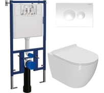 Комплект Bauedge BAU 6 в 1: инсталляция Loranto с белой клавишей, унитаз безободковый Bau Dream PRO, сиденье микролифт 4501-7310-NL0001-PRO