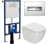 Комплект Bauedge BAU 6 в 1: инсталляция Loranto с прямоугольной хромированной клавишей, унитаз безободковый вихревой Bau Dream Hurricane, сиденье микролифт, шумоизоляция 4501-7322-BL0001-HQ