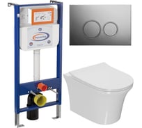 Комплект 6 в 1 Bauedge BAU инсталляция BAU Aquanika, унитаз безободковый Bau Spectrum PRO, сиденье микролифт, круглая хромированная клавиша 10.702.450.00.00-01.02.19-NP0001-PRO