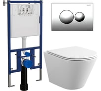 Комплект Bauedge BAU 6 в 1: инсталляция Loranto с хромированной клавишей, унитаз безободковый вихревой Bau Nimb Hurricane, сиденье микролифт 4501-7312-BK0001-HQ