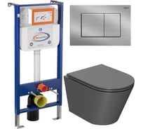 Комплект 6 в 1 Bauedge BAU инсталляция BAU Aquanika, унитаз безободковый Bau Nimb темно-серый, сиденье дюропласт микролифт, прямоугольная антавандальная клавиша из нержавеющей стали 10.702.450.00.00-Q00009-BK0002DG