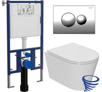 Комплект Bauedge 6 в 1: инсталляция Loranto с хромированной клавишей, унитаз безободковый торнадо обратного потока Bau Nimb Hurricane-2, сиденье дюропласт микролифт 4501-7312-BK0001-HQ2