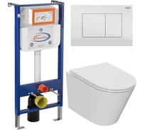 Комплект 6 в 1 Bauedge BAU инсталляция BAU Aquanika, унитаз безободковый торнадо обратного потока Bau Nimb Hurricane-3, сиденье дюропласт микролифт, прямоугольная белая клавиша 10.702.450.00.00-Q00001-BK0001-HQ3