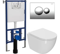 Комплект Bauedge BAU 6 в 1: инсталляция Loranto с хромированной клавишей, унитаз безободковый вихревой Bau Dream Hurricane, сиденье микролифт 4501-7312-BL0001-HQ