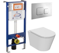 Комплект 6 в 1 Bauedge BAU инсталляция BAU Aquanika, унитаз безободковый вихревой Bau Nimb Hurricane, сиденье дюропласт микролифт, квадратная хромированная клавиша 10.702.450.00.00-01.02.09-BK0001-HQ