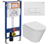 Комплект 6 в 1 Bauedge BAU инсталляция BAU Aquanika, унитаз безободковый торнадо обратного потока Bau Nimb Hurricane-2, сиденье дюропласт микролифт, прямоугольная белая клавиша 10.702.450.00.00-Q00006-BK0001-HQ2