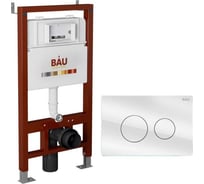 Инсталляция для подвесного унитаза Bauedge клавиша смыва из стекла BAU Dream дизайнерская, белая Q111300-Q00010