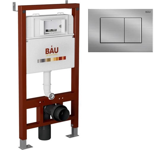 Инсталляция для подвесного унитаза Bauedge клавиша смыва BAU Stil антивандальная, для системы двойного слива, нержавеющая сталь сатин Q111300-Q00009 1