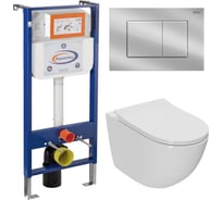 Комплект 6 в 1 Bauedge BAU инсталляция BAU Aquanika, унитаз безободковый Bau Dream PRO-2, сиденье микролифт, прямоугольная хромированная клавиша 10.702.450.00.00-Q00002-NL0002-PRO