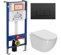 Комплект BAU 6 в 1: инсталляция BAU Aquanika, унитаз подвесной безободковый вихревой Bau Dream Hurricane, быстросъемное сиденье дюропласт микролифт, прямоугольная черная матовая клавиша Bauedge 10.702.450.00.00-01.02.01-BL0001-HQ2