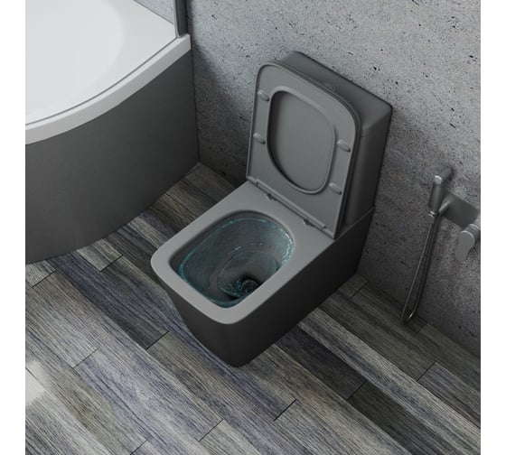 Напольный безободковый унитаз Bauedge Bau Stil Hurricane-2, торнадо обратного потока, усиленное быстросъемное сиденье дюропласт микролифт, темно-серый матовый BS0005-HQ2-DG