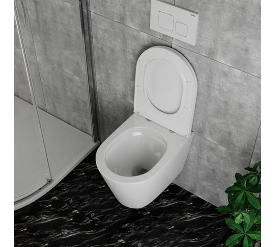 Подвесной безободковый унитаз Bauedge Bau Nimb Hurricane3, вихревой, со скрытым сливом, сиденье дюропласт микролифт BK0001-HQ3