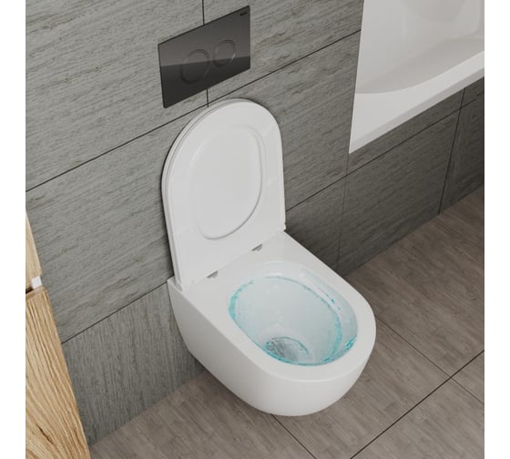 Подвесной безободковый унитаз Bauedge Bau Dream Hurricane3, вихревой, со скрытым сливом, сиденье дюропласт микролифт BL0001-HQ3