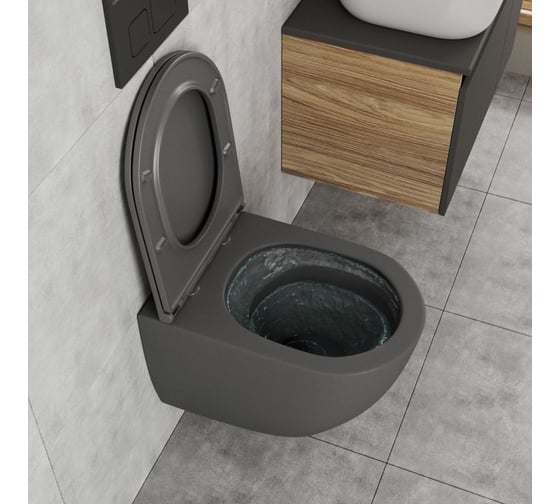 Подвесной безободковый унитаз Bauedge Bau Dream 52x36 Hurricane-2, торнадо обратного потока, сиденье дюропласт микролиф, темно-серый матовый BL0001-HQ2-DG