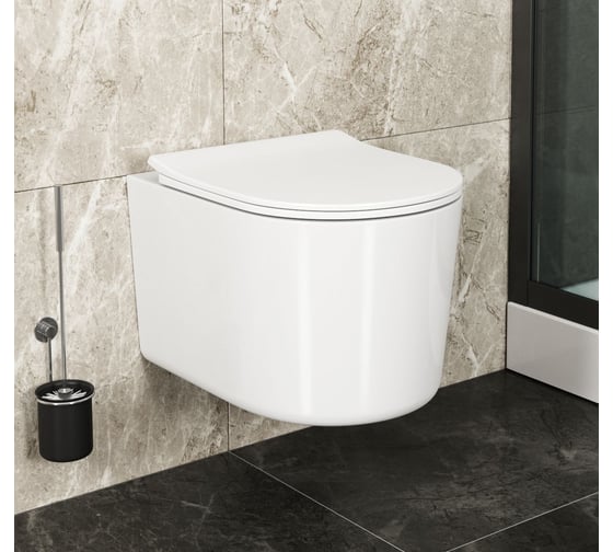 Подвесной безободковый унитаз Bauedge Bau Hotel PRO, быстросъемное сиденье микролифт NM0003-PRO