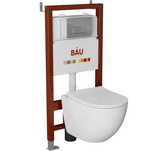 Комплект Bauedge BAU 6 в 1: инсталляция BAU PRO, унитаз подвесной безободковый Bau Dream PRO-2, сиденье быстросъемное микролифт, клавиша BAU Hotel, хром Q111300-NL0002-PRO-Q00007