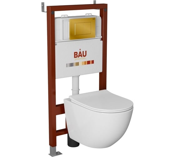 Комплект Bauedge BAU 6 в 1: инсталляция BAU PRO, унитаз подвесной безободковый Bau Dream PRO-2, сиденье быстросъемное микролифт, клавиша BAU Stil, золото Q111300-NL0002-PRO-Q00013 1